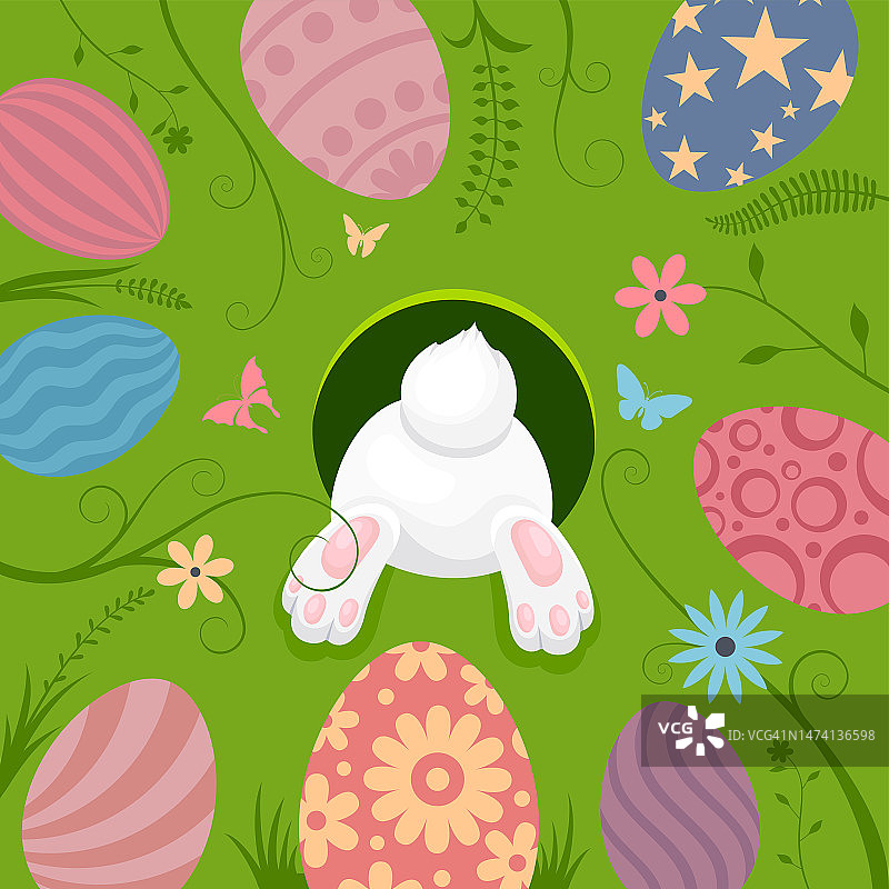 复活节快乐横幅，海报，贺卡。复活节兔子和彩蛋。图片素材