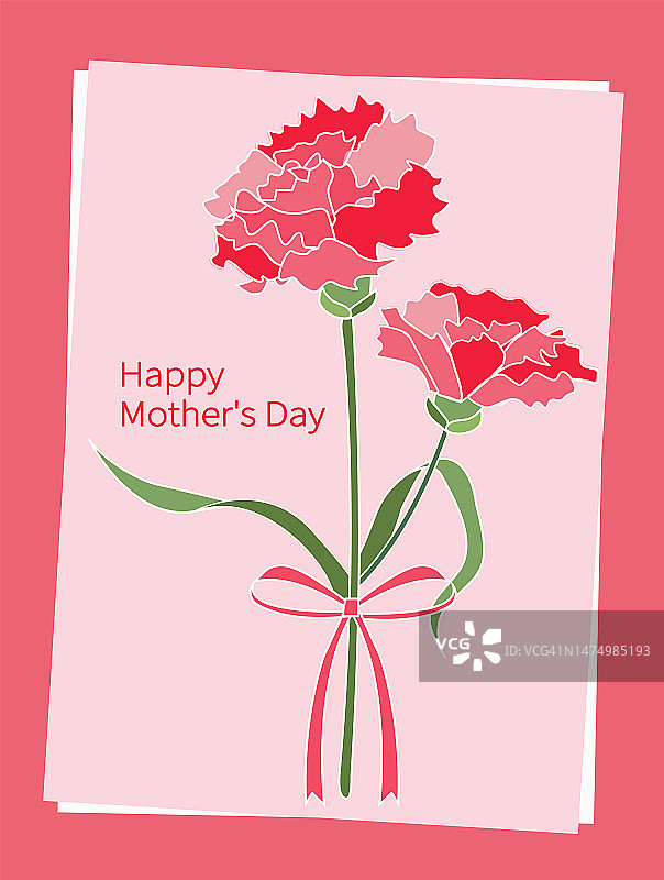康乃馨插画，母亲节快乐!鲜花，贺卡，爱妈妈，谢谢您。图片素材