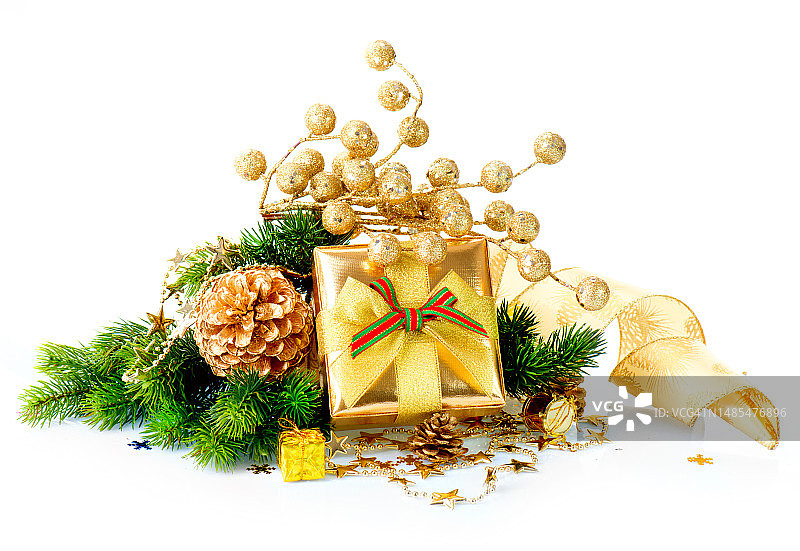 圣诞礼盒和装饰孤立的白色背景，罗马尼亚图片素材