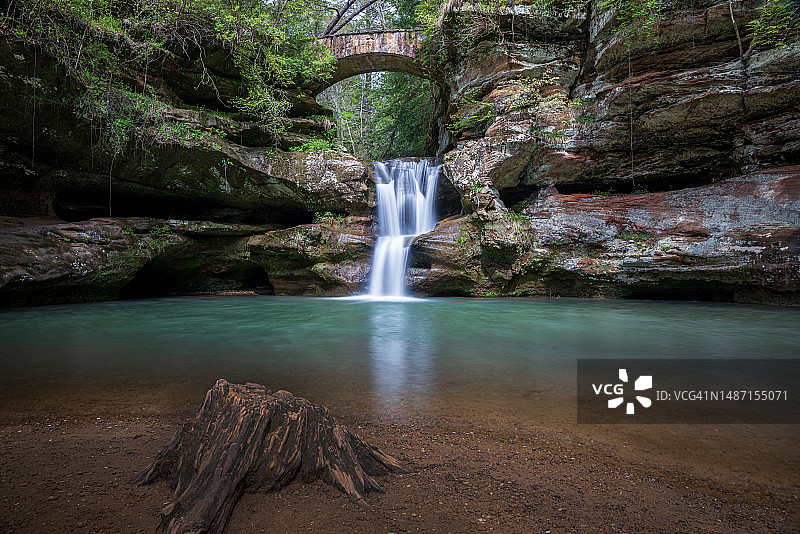 风景秀丽的瀑布在森林，俄亥俄州，美国，美国图片素材