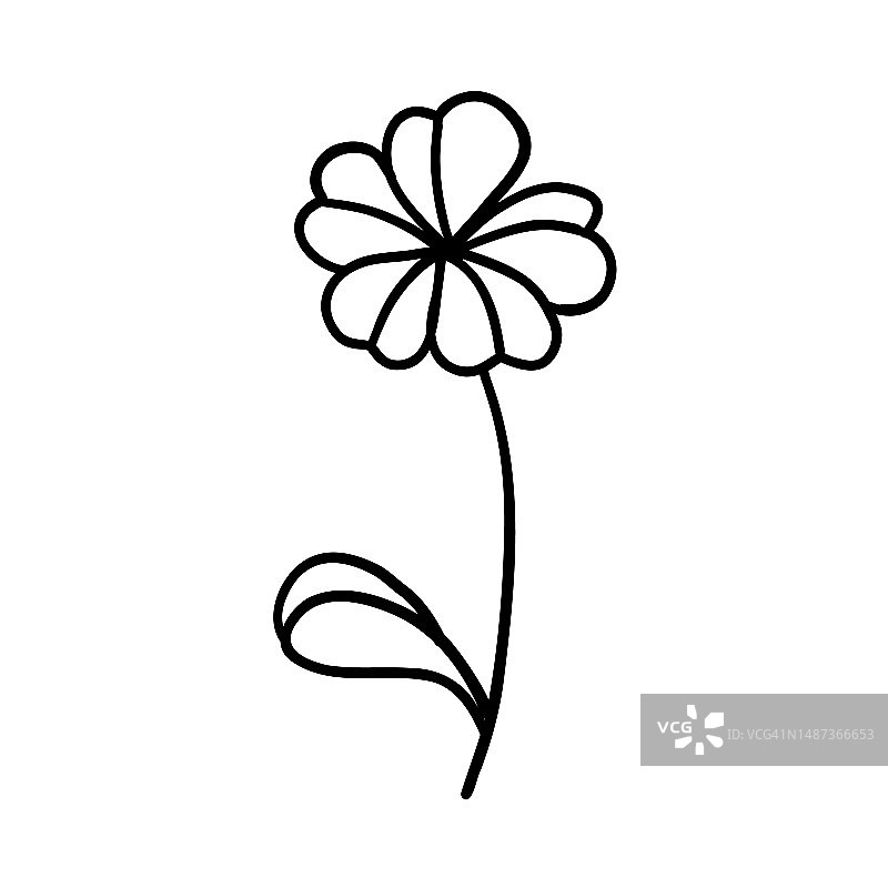 黑色和白色的花用于着色。植物在轮廓涂鸦风格。手绘矢量插图。图片素材