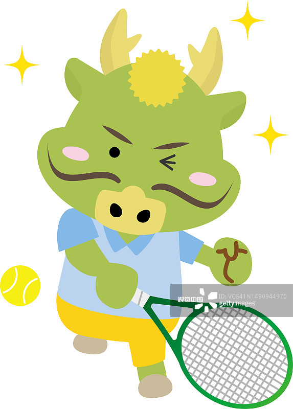 龙愉快地打网球的插图/插图材料(矢量插图)图片素材
