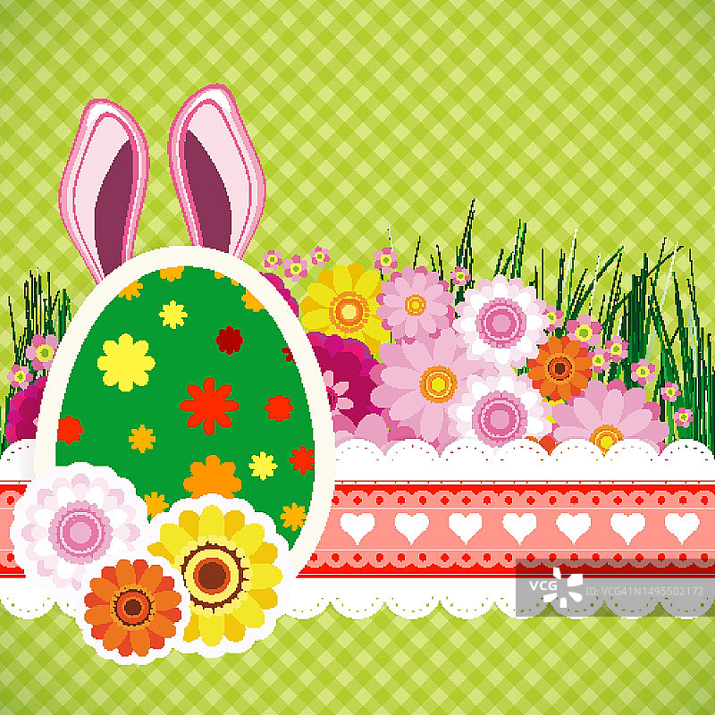 快乐的复活节背景彩蛋，巴尼耳朵。色彩缤纷的春庆设计。图片素材