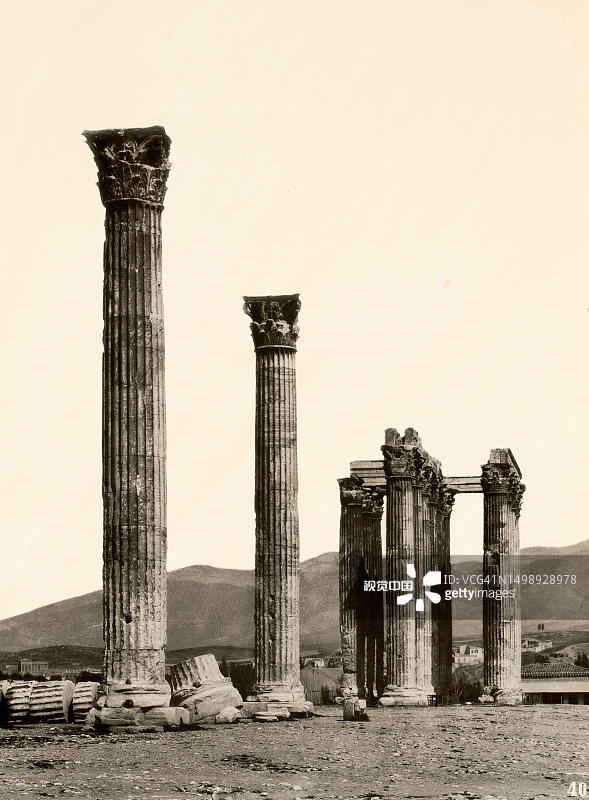 朱庇特神庙，雅典，约1880年，希腊，历史，数字修复复制从一个19世纪的原始图片素材
