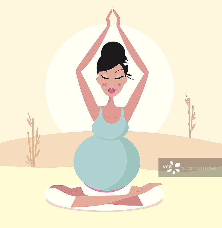 美丽的怀孕妈妈练习瑜伽姿势图片素材