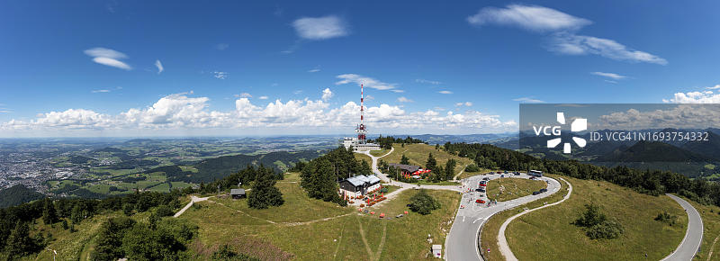 无人机图像，在奥地利萨尔茨堡的Gaisberg, Gaisberg spitze上的Gaisberg发射器图片素材