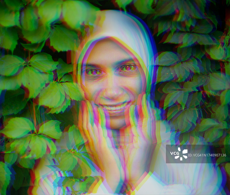 穆斯林妇女的多色合成肖像图片素材
