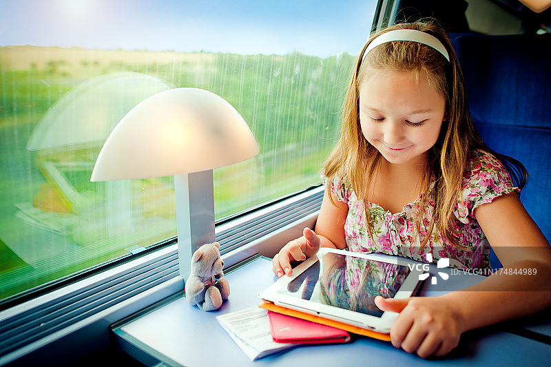 小女孩在火车上图片素材