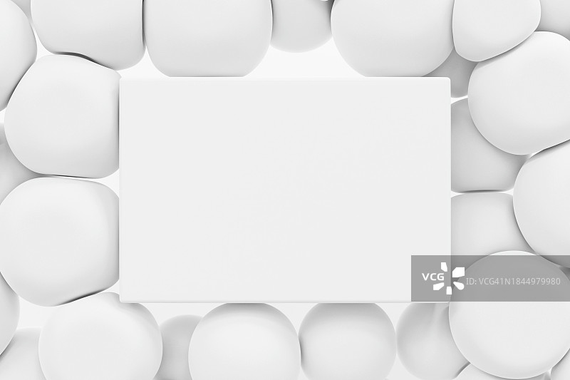 白色单色平台，底座用于文本，演示产品和软球体，气泡，水滴，球的背景。抽象的图案。几何组成。副本的空间。设计元素。图片素材