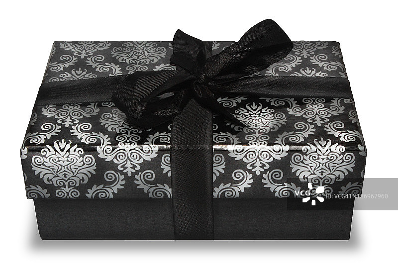 黑色和白色礼盒与丝带蝴蝶结。图片素材