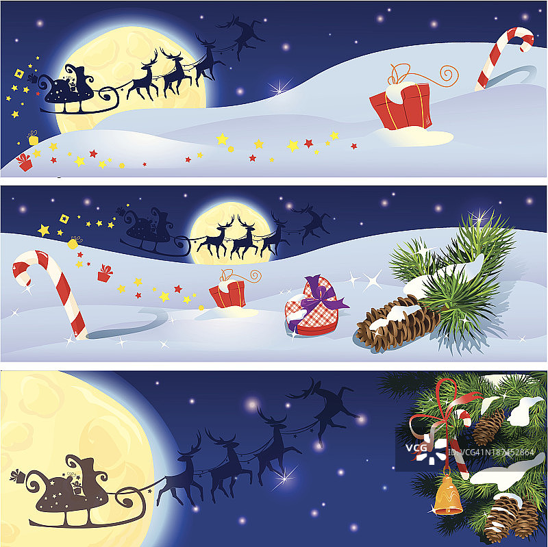 一套圣诞和新年水平横幅驯鹿图片素材