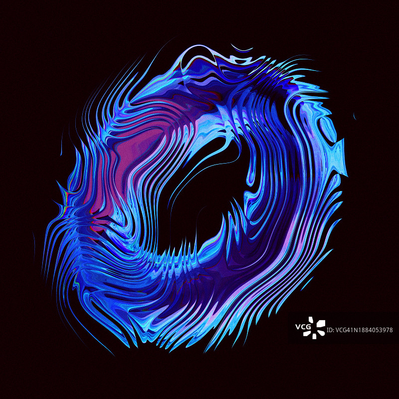 黑色背景下的环面运动多色霓虹漩涡波扭曲曲线甜甜圈形状图片素材