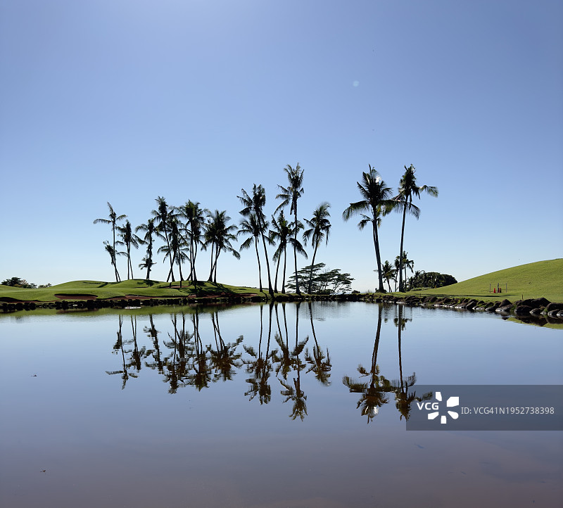 美国夏威夷檀香山，晴空下的湖景图片素材