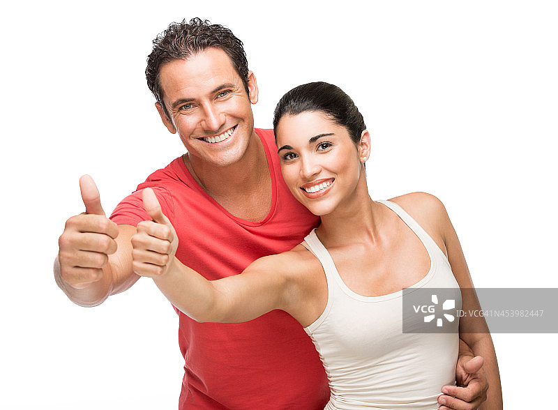 一对快乐的夫妇竖起大拇指图片素材