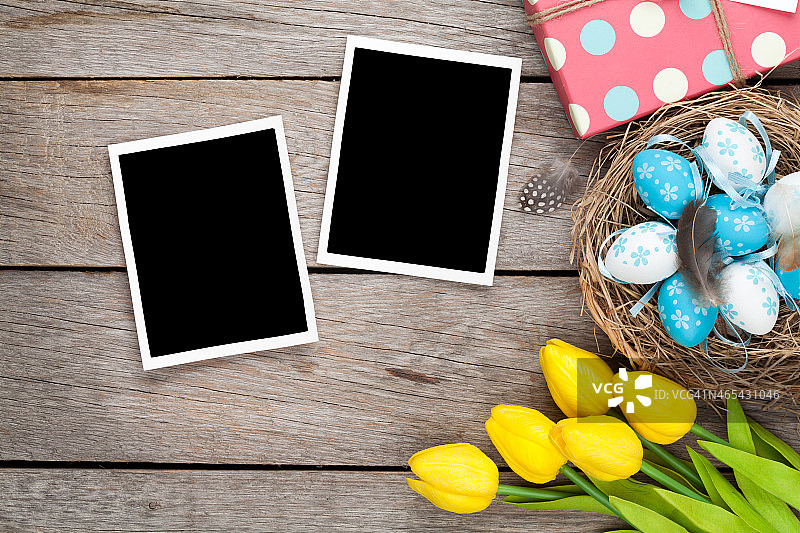 复活节背景，空白相框，蓝白相间的彩蛋，图片素材