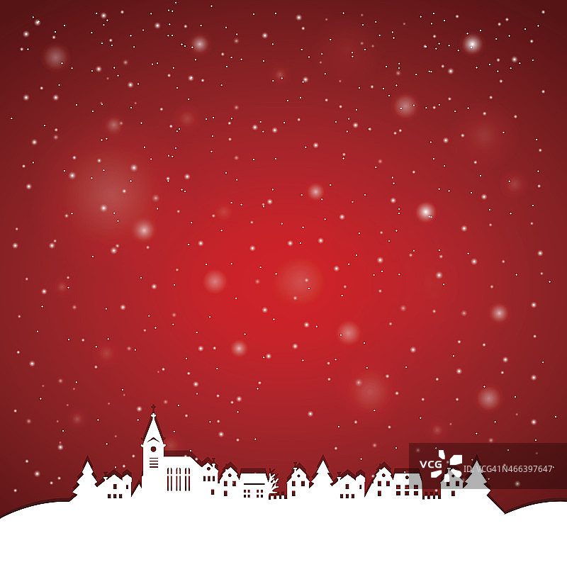 剪纸村庄与红色雪为背景的圣诞节图片素材