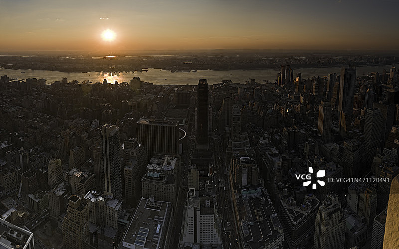 城市日落纽约哈德逊河图片素材