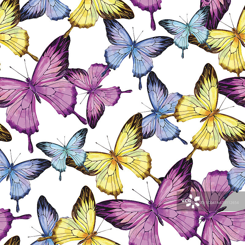 矢量水彩蝴蝶尤利西斯蝴蝶，无缝模式图片素材