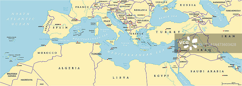 地中海盆地政治地图图片素材
