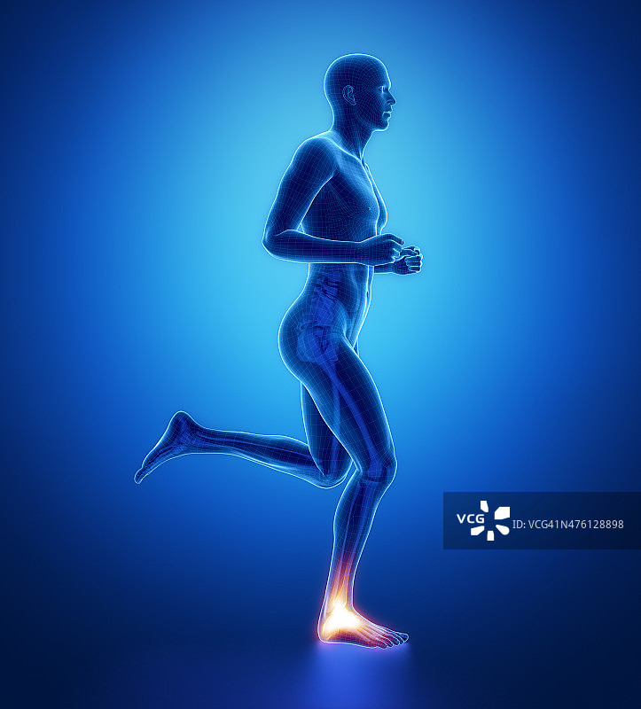 脚踝跑步男人腿扫描在蓝色图片素材