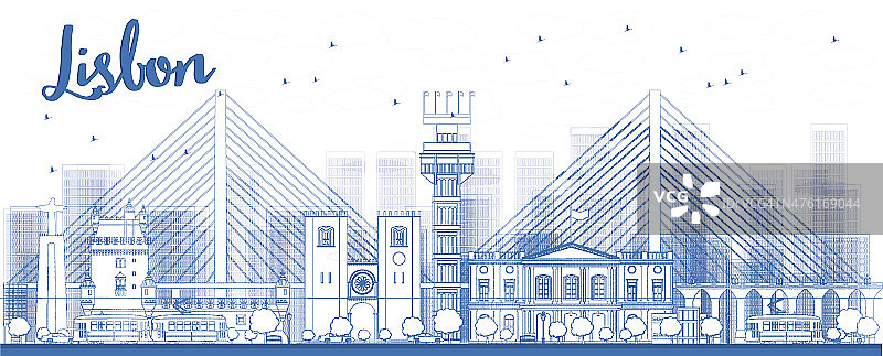用蓝色的建筑勾勒出里斯本城市的天际线图片素材
