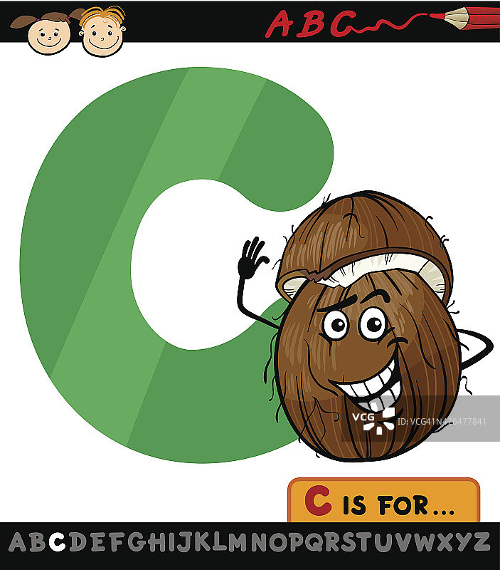 字母c与椰子的卡通插图图片素材