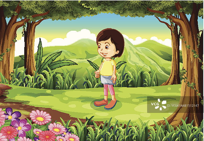 小女孩站在森林里图片素材