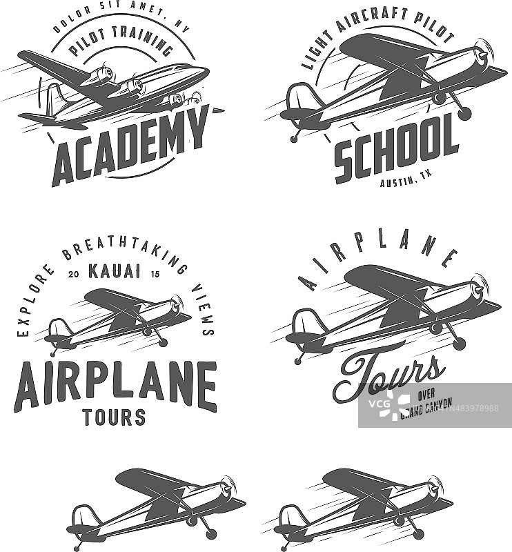 轻型飞机相关标志、标签和设计元素图片素材