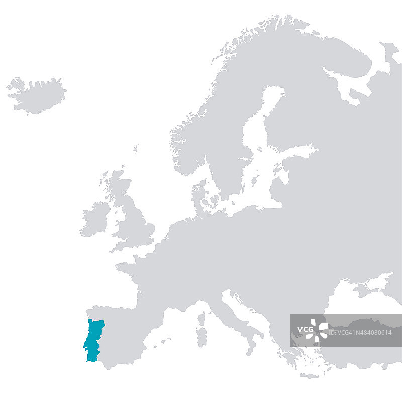 欧洲轮廓地图与葡萄牙颜色为蓝色图片素材