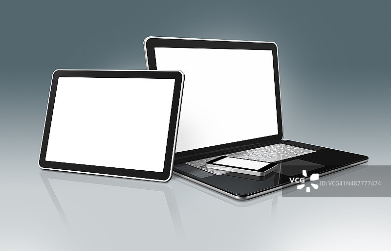 高科技笔记本电脑、手机和数码平板电脑图片素材