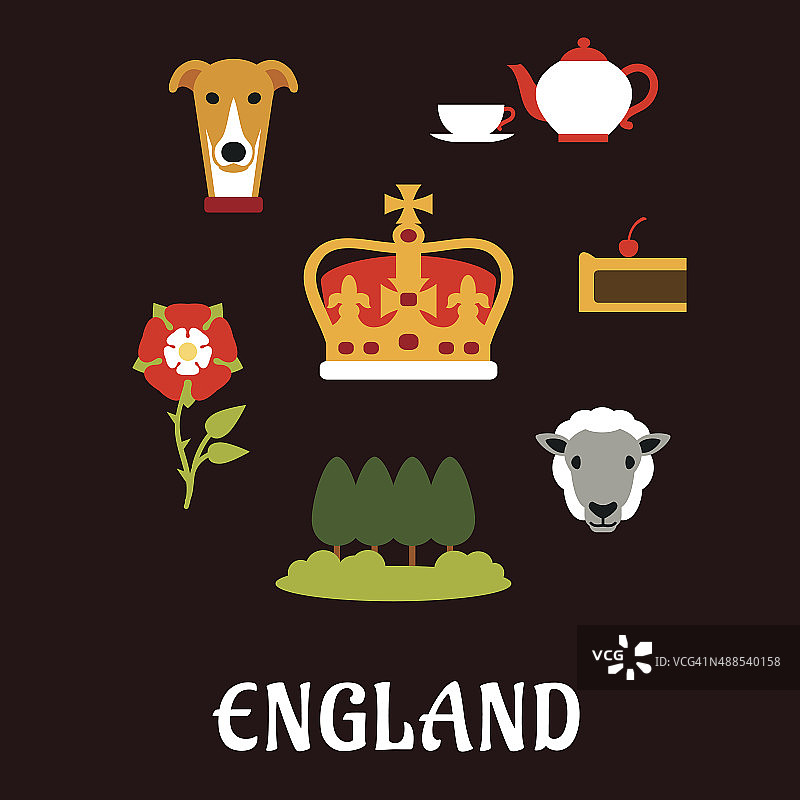英格兰传统符号平面图标图片素材