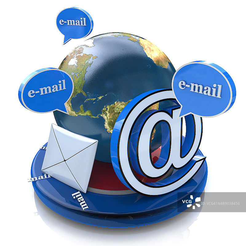 全球电子邮件。电子邮件的概念，字电子邮件与信封图片素材