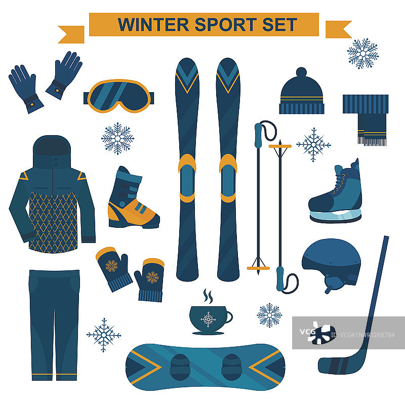 冬季运动图标和符号在平面风格向量集合图片素材