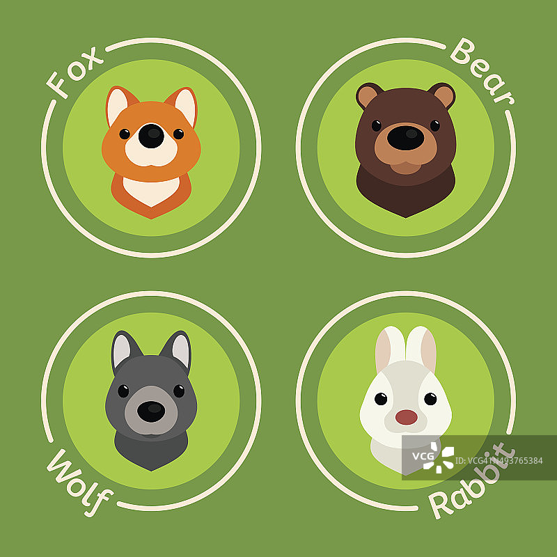 一组动物的图标。狼，熊，狐狸和兔子图片素材