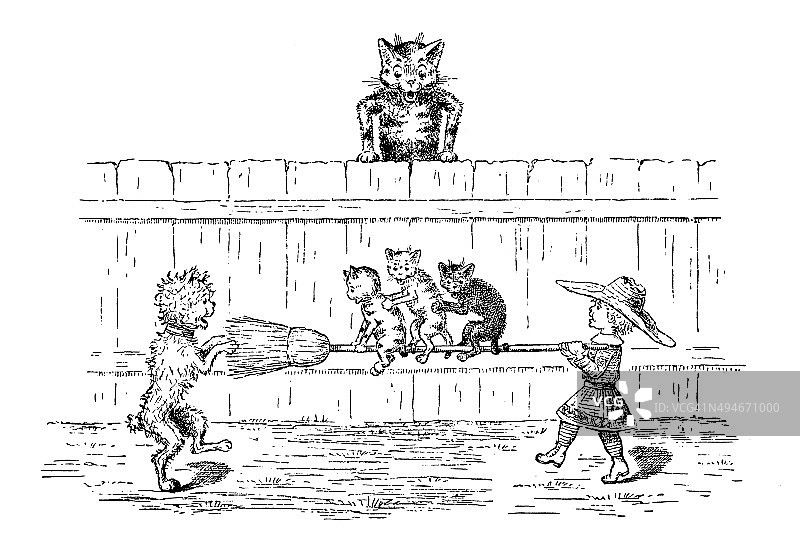 古董童书漫画插图:猫笑话图片素材
