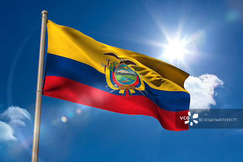 旗杆上悬挂厄瓜多尔国旗图片素材