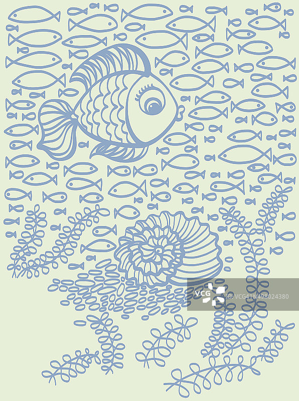 可爱的卡通手绘鱼插图与鱼的背景图片素材