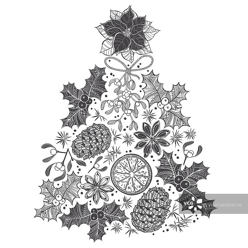 圣诞树。手绘矢量插图上的白色背景。图片素材