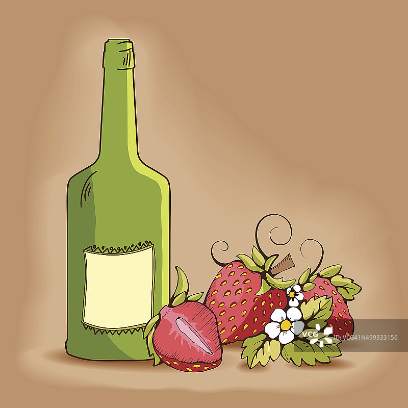 黄色果仁和绿色瓶子的草莓图片素材