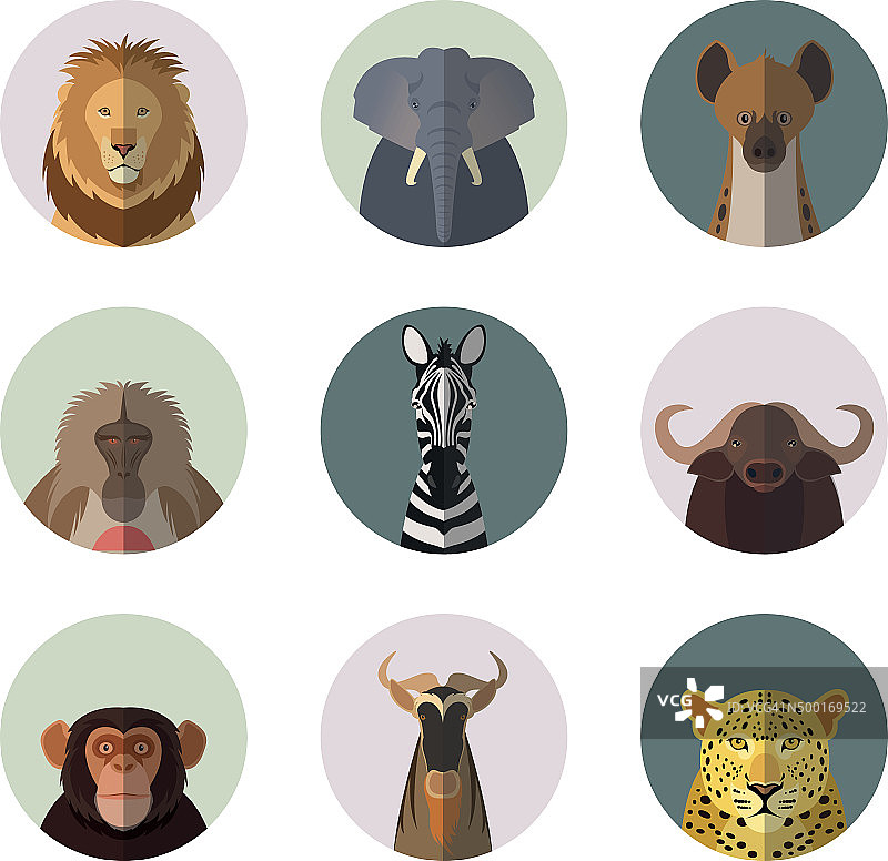 非洲动物圆形扁平图标图片素材