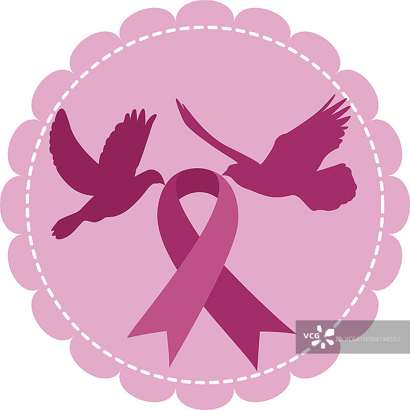 鸽子和乳癌意识标志丝带图片素材