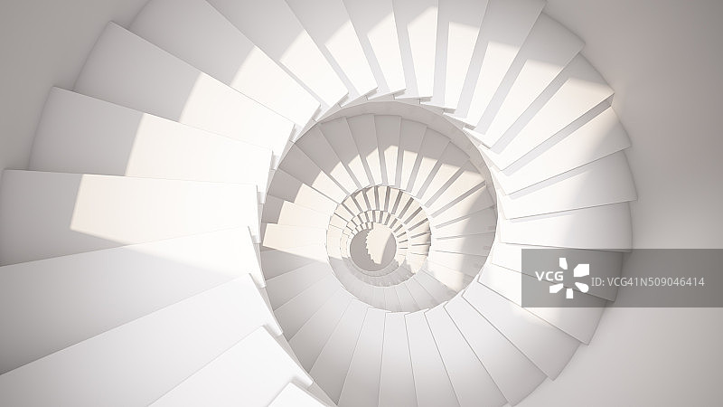 白色螺旋楼梯在阳光下抽象的室内图片素材