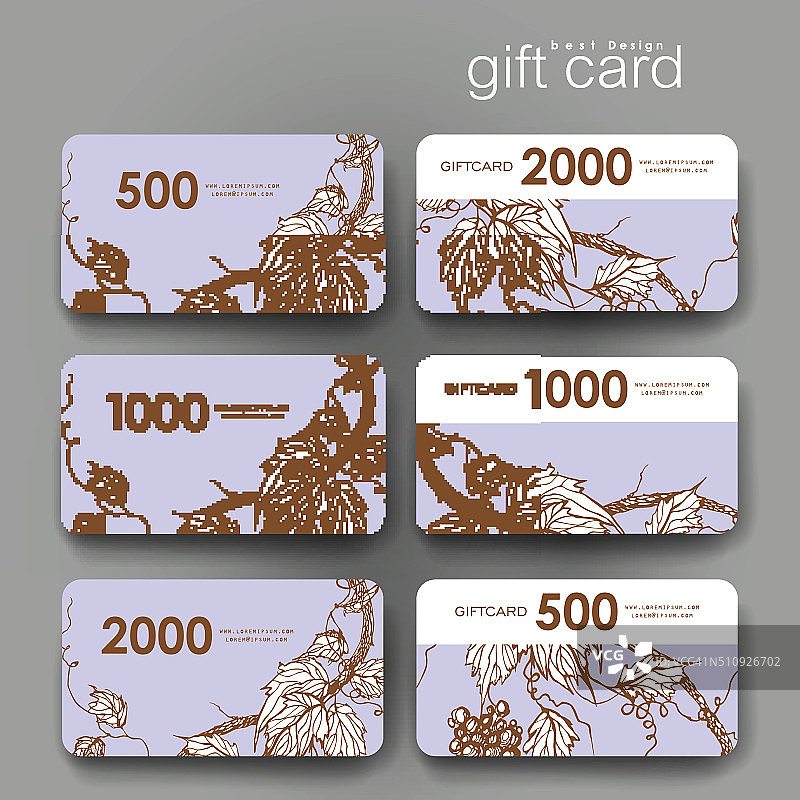 礼品券，折扣卡模板与葡萄装饰背景图片素材