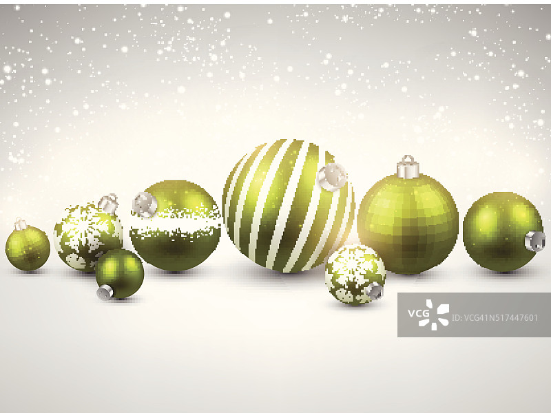 冬季背景与绿色圣诞球。图片素材