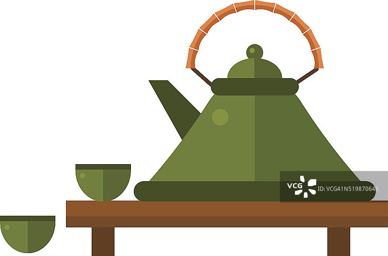 中国茶向量符号。传统东方茶壶和茶杯上图片素材