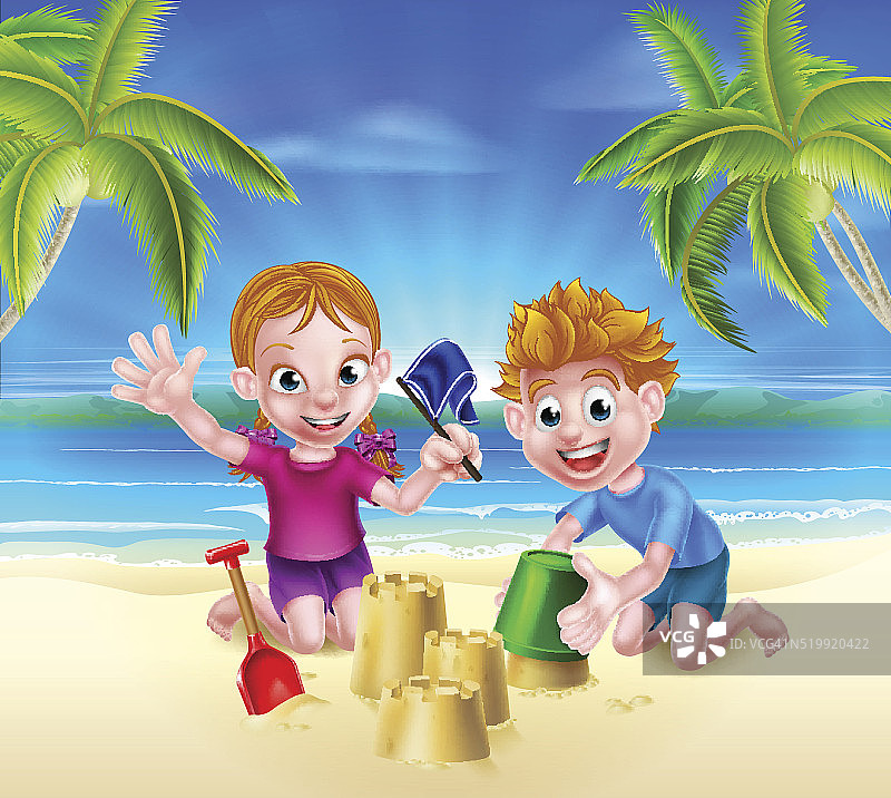 孩子们在沙滩上玩耍图片素材