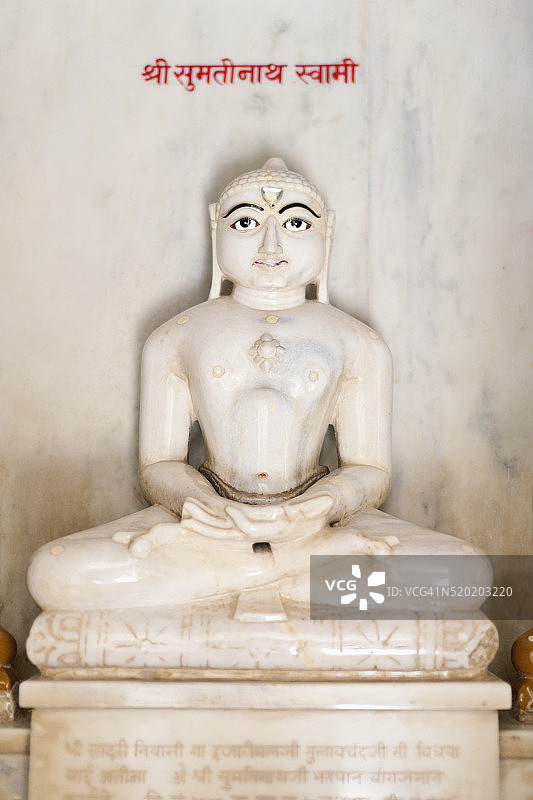 印度拉贾斯坦邦，Ranakpur Jain寺庙，Mahavira雕像图片素材