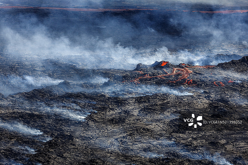 冰岛Bardarbunga火山附近的Holuhraun裂缝喷发图片素材