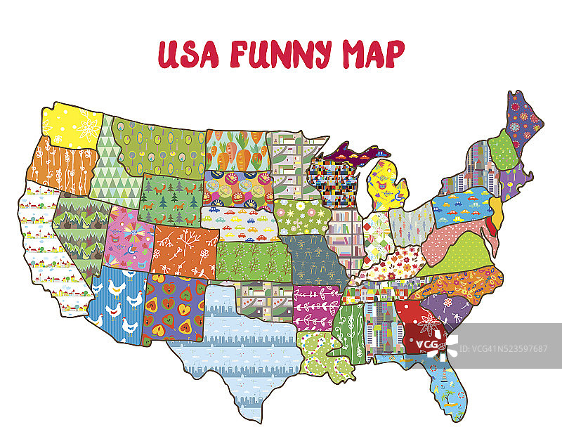 美国搞笑地图与模式向量图片素材