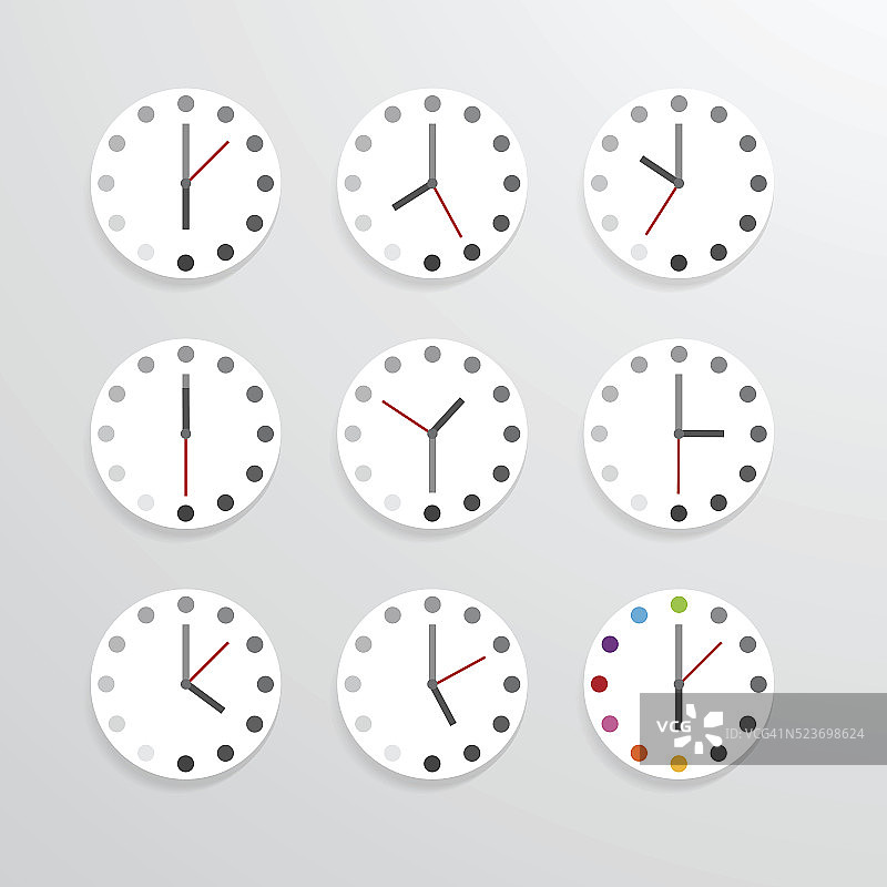 时钟平面图标应用程序矢量插图。图片素材
